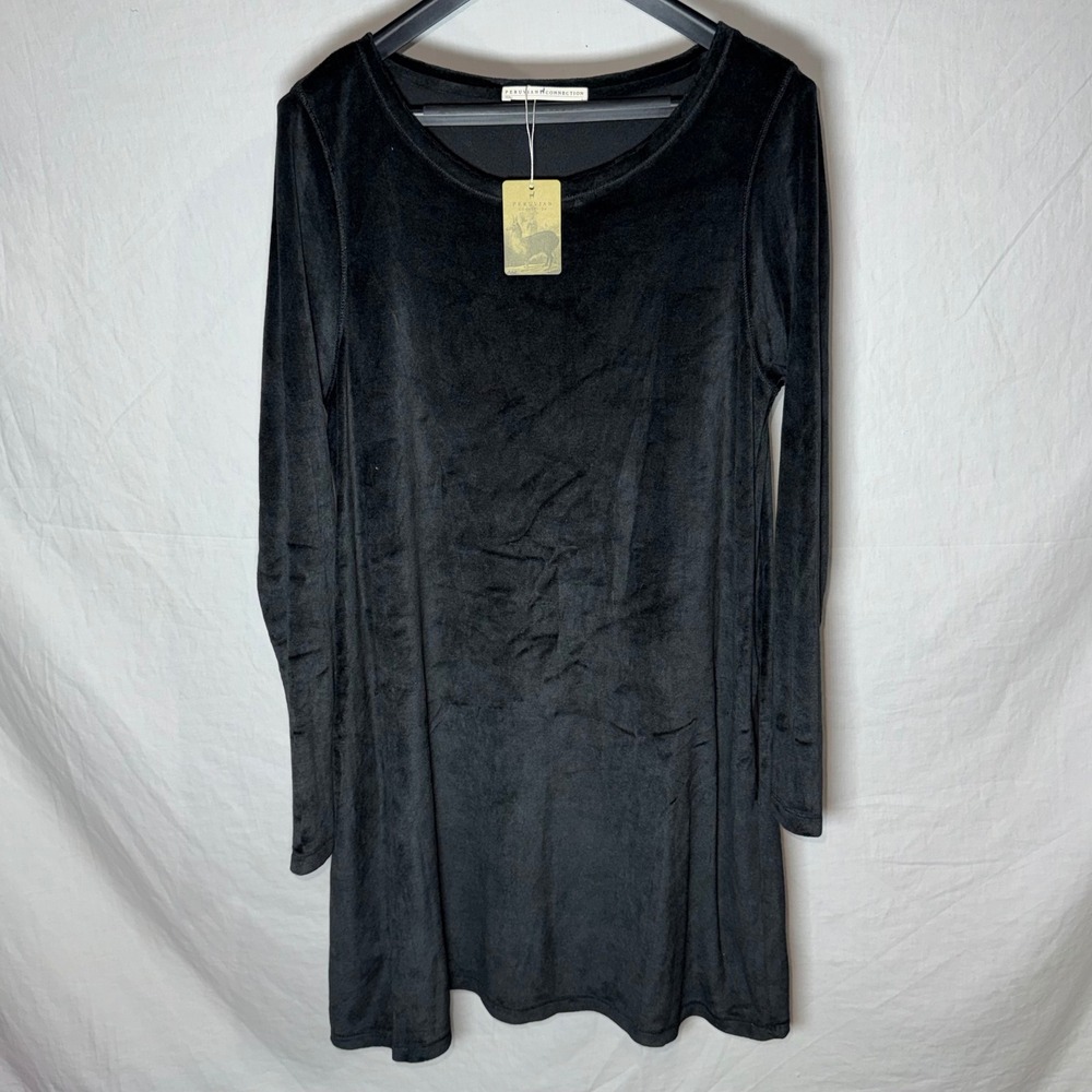 NWT Peruvian Connection Velour Orla Dress Minimalist Black Cotton Modal Shift